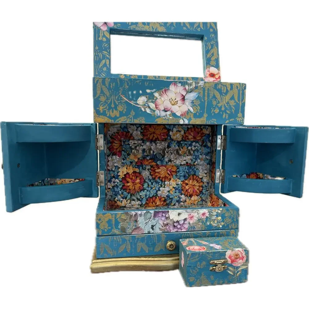 Upcycled Vintage Wooden Jewelry Box with Bonus Trinket Box